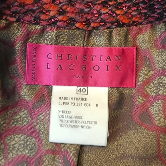 CHRISTIAN LACROIX Button-Up Wool Jacket in Dark Pink and Black - Picture 12 of 13